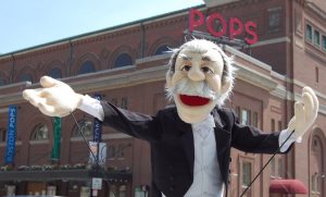 Arthur Fiedler puppet operated by Bart Roccoberton Jr. conducting Boston Pops at Symphony Hall in Boston, Tuesday, May 24, 2016. (Photo by Winslow Townson)